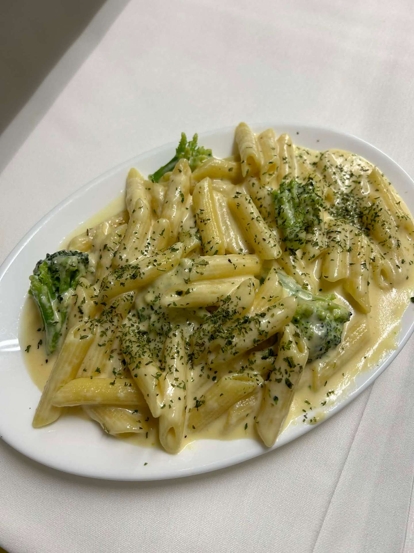 Penne alfredo with broccoli